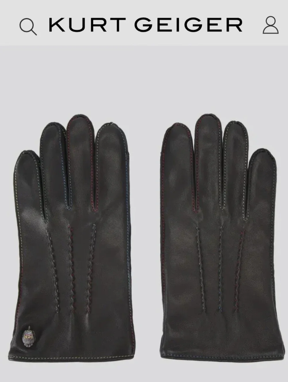 Kurt Geiger London Eagle Black Leather Gloves Rainbow Stitching NWT $98 SZ M